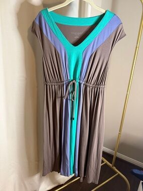 Liz Lange Brown Midi Dress with Teal & Lavender Panels